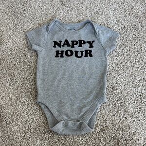 Old Navy Gray 'Nappy Hour' Baby Bodysuit